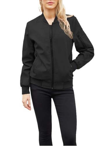 YUTILA Damen Leichte Bomberjacke Fliegerjacke Langarm Casual Kurze Pilotenjacke Kurzjacke mit Reißverschluss und Taschen von YUTILA