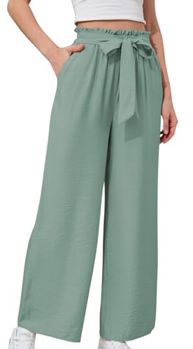 YUTILA Damen Leichte Sommerhose mit Bund und Bindegürtel – Luftige Bequem Viskose High Waist Weit Bein Hose Strandhose YUTILA Damen Leichte Sommerhose mit Bund und Bindegürtel – Luftige Bequem Viskose High Waist Weit Bein Hose Strandhose von YUTILA