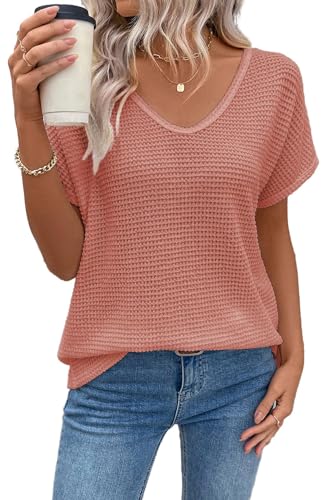 YUTILA Damen Oversize T-Shirt – Luftiges Kurzarmshirt mit V-Ausschnitt, Sommer Casual Oberteil von YUTILA