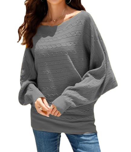 YUTILA Damen Pullover Schulterfrei Batwing Ärmel Strickpullover Boot-Ausschnitt Solid Sweater Pulli von YUTILA