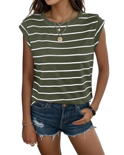 YUTILA Damen Rundhal Ausschnitt Casual Gestreift Tshirt Sommer Tops YUTILA Damen Rundhal Ausschnitt Casual Gestreift Tshirt Sommer Tops von YUTILA