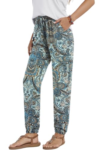YUTILA Damen Sommer Lang Sommerhose - Leichte und Luftige High Waist Freizeithose - Casual, Lockere, Strandhose mit Kordelzug und Taschen YUTILA Damen Sommer Lang Sommerhose - Leichte und Luftige High Waist Freizeithose - Casual, Lockere, Strandhose mit Kordelzug und Taschen von YUTILA