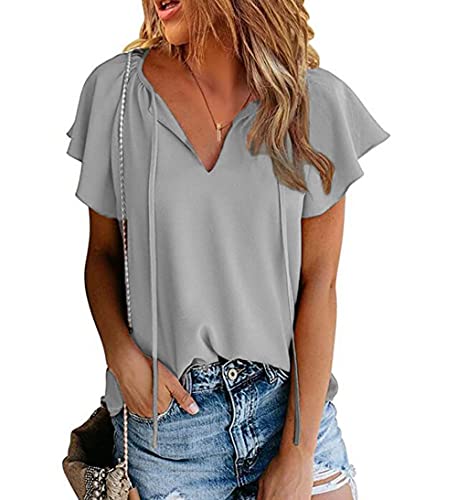 YUTILA Damen Sommer Shirts V-Ausschnitt Casual Locker Bluse Oberteile von YUTILA