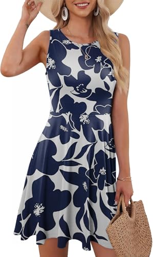 YUTILA Damen Sommerkleid – Ärmelloses Kleid mit Blumenmuster, Rundhals Leichtes Strandkleid Freizeitkleider, Perfekt für Freizeit und Urlaub von YUTILA