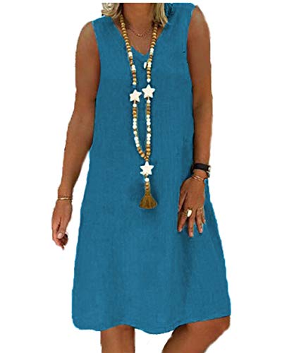 YUTILA Damen Sommerkleid für den Sommer V-Ausschnitt Casual Kleid im Boho Look,B-Blau,XXXL von YUTILA