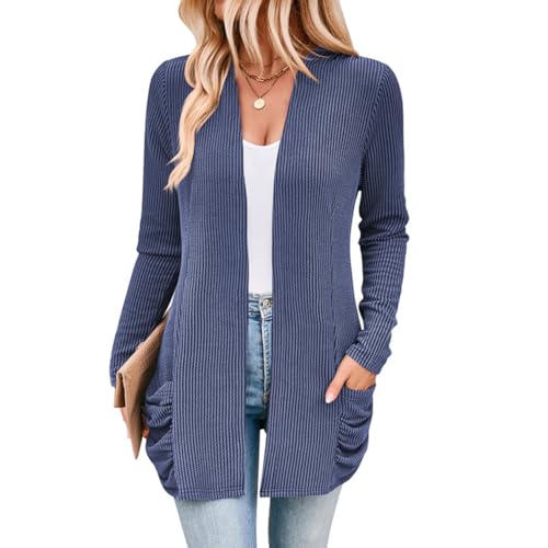 YUTILA Damen Strickjacken Vorne Offen Langarm Gerippt Cardigan Gestrickt Elegant Lässig mit Taschen von YUTILA