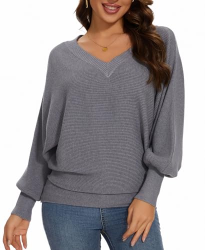 YUTILA Damen Strickpullover Rundhals Langarm Oversized Lose Fledermausärmel Pullover von YUTILA