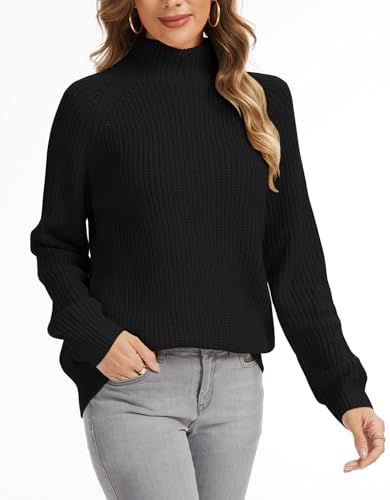 YUTILA Damen Strickpullover mit Stehkragen – Warmer Grobstrick Pullover Langarm, Weicher Winterpullover von YUTILA