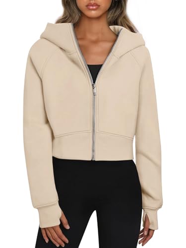 YUTILA Damen Cropped Hoodie Jacke – Langarm Kurz Sweatjacke Kapuzenjacke mit Reißverschluss für Frühling & Übergangszeit von YUTILA
