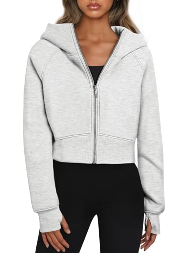 YUTILA Damen Cropped Hoodie Jacke – Langarm Kurz Sweatjacke Kapuzenjacke mit Reißverschluss für Frühling & Übergangszeit von YUTILA