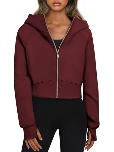 YUTILA Damen Cropped Hoodie Jacke – Langarm Kurz Sweatjacke Kapuzenjacke mit Reißverschluss für Frühling & Übergangszeit von YUTILA