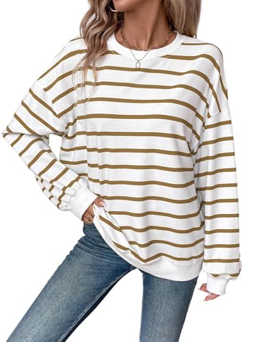 YUTILA Damen Sweatshirt Gestreifter Rundhals Langärmelig Lässig Pullover Stripe Casual Lockere Oversized Langarmshirt Pulli Oberteil von YUTILA