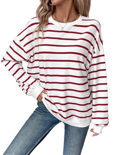 YUTILA Damen Sweatshirt Gestreift –Oversize Langarm Rundhals Pullover, Lockerer Lässig Casual Pulli Herbst und Winter von YUTILA