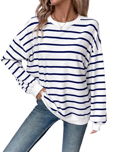 YUTILA Damen Sweatshirt Gestreift –Oversize Langarm Rundhals Pullover, Lockerer Lässig Casual Pulli Herbst und Winter von YUTILA