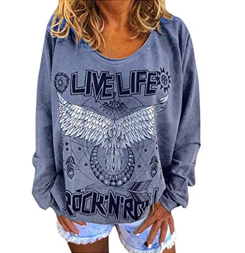 YUTILA Damen Sweatshirt LIVE Life Rock ROLL Brief Druck Langarm Pullover Loose Oversize Oberteile von YUTILA