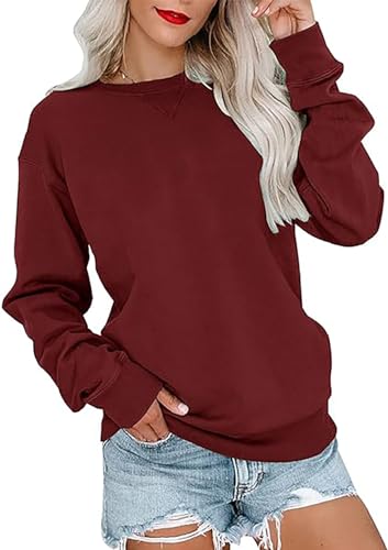 YUTILA Damen Sweatshirt Langarm Rundhals-Ausschnitt Lockere Pullover ohne Kapuze Herbst Winter von YUTILA