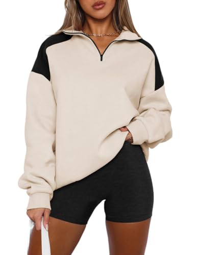 YUTILA Damen Sweatshirt Troyerkragen Langarm Oversized Pullover Sportlicher Relax Oberteile von YUTILA