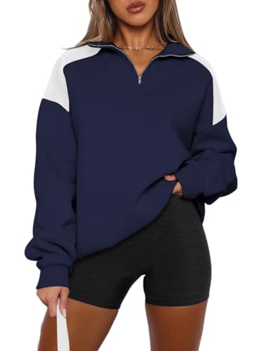 YUTILA Damen Sweatshirt Troyerkragen Langarm Oversized Pullover Sportlicher Relax Oberteile von YUTILA
