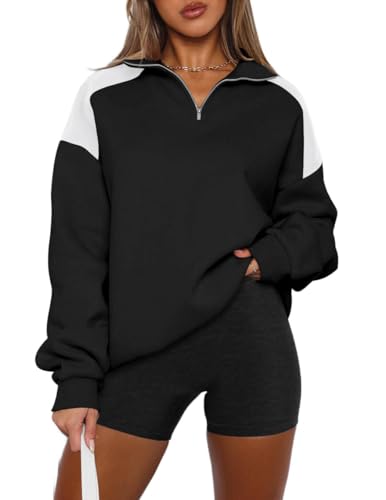 YUTILA Damen Sweatshirt Troyerkragen Langarm Oversized Pullover Sportlicher Relax Oberteile von YUTILA