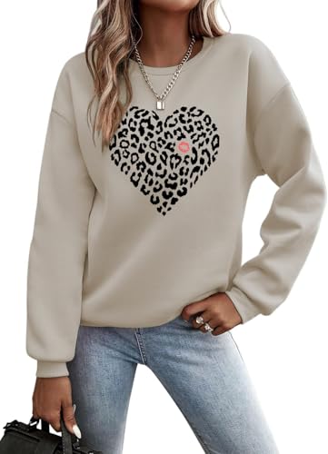 YUTILA Damen Sweatshirt mit Print – Rundhals Pullover mit Herzmotiv Und Briefdruck– 70% Baumwolle Bequem & Stylisch, Verschiedene Muster von YUTILA