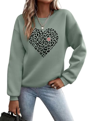 YUTILA Damen Sweatshirt mit Print – Rundhals Pullover mit Herzmotiv Und Briefdruck– 70% Baumwolle Bequem & Stylisch, Verschiedene Muster von YUTILA