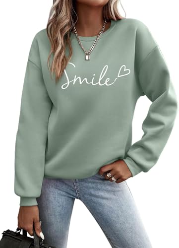 YUTILA Damen Sweatshirt mit Print – Rundhals Pullover mit Herzmotiv Und Briefdruck– 70% Baumwolle Bequem & Stylisch, Verschiedene Muster von YUTILA