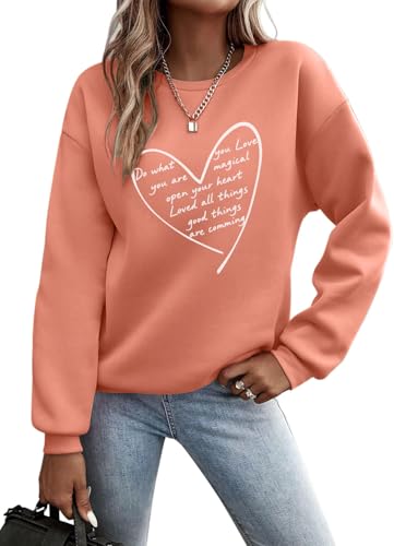 YUTILA Damen Sweatshirt mit Print – Rundhals Pullover mit Herzmotiv Und Briefdruck– 70% Baumwolle Bequem & Stylisch, Verschiedene Muster von YUTILA