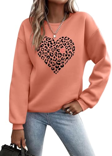 YUTILA Damen Sweatshirt mit Print – Rundhals Pullover mit Herzmotiv Und Briefdruck– 70% Baumwolle Bequem & Stylisch, Verschiedene Muster von YUTILA