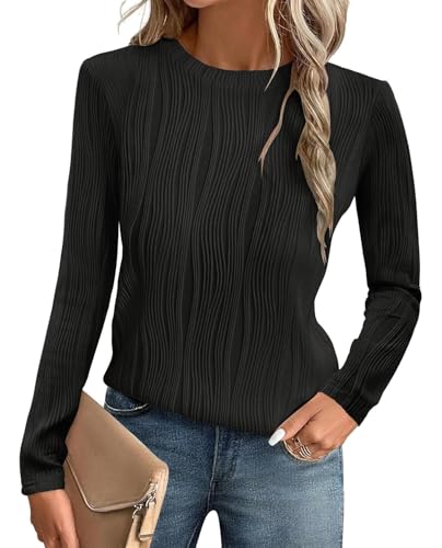 YUTILA Damen T-Shirt Sommer Flügelärmeln Kurzarm/Langarm Rundhals Bluse Ärmellose Einfarbig Casual Tunika Oberteile von YUTILA