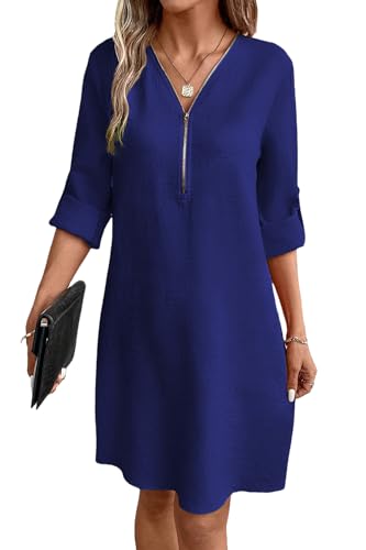 YUTILA Damen V-Ausschnitt Hemdblusenkleid 3/4 arm Knielang Einfarbig Casual a Linien Herbst Freizeitkleider mit Taschen YUTILA Damen V-Ausschnitt Hemdblusenkleid 3/4 arm Knielang Einfarbig Casual a Linien Herbst Freizeitkleider mit Taschen von YUTILA