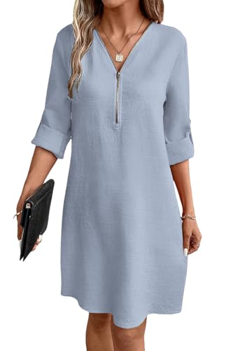 YUTILA Damen V-Ausschnitt Hemdblusenkleid 3/4 arm Knielang Einfarbig Casual a Linien Herbst Freizeitkleider mit Taschen YUTILA Damen V-Ausschnitt Hemdblusenkleid 3/4 arm Knielang Einfarbig Casual a Linien Herbst Freizeitkleider mit Taschen von YUTILA