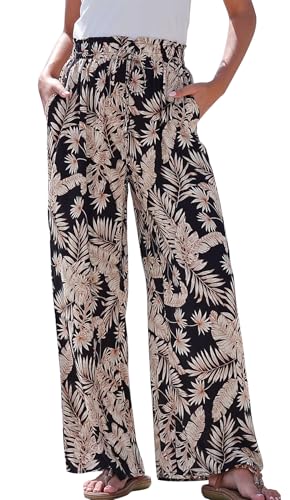 YUTILA Damen Weite Hosen Sommer Boho Strandhose Leichte und Luftige High Waist Freizeithose Casual, Lockere,Muster,Boho,Strandhose mit Kordelzug und Taschen von YUTILA