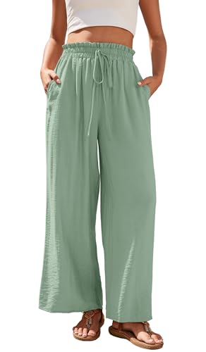 YUTILA Damen Weite Hosen Sommer Boho Strandhose Leichte und Luftige High Waist Freizeithose Casual, Lockere,Muster,Boho,Strandhose mit Kordelzug und Taschen von YUTILA