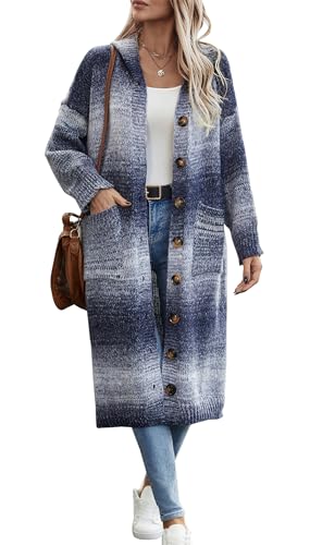 YUTILA Dicke Lang Strickjacke Damen Winter Oversize Grobstrickjacke Strickcardigan Pullover mit Knöpfe und Taschen von YUTILA