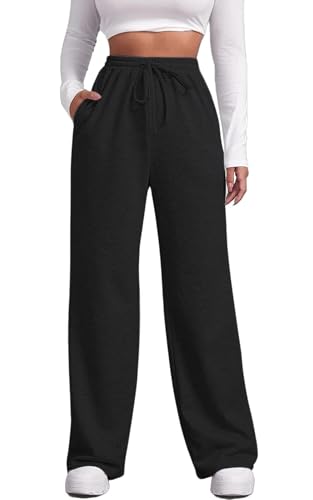 YUTILA Jogginghose Damen Weite Lang Baggy Sweathose Hohe Taille Kordelzug Freizeithosen mit Taschen von YUTILA