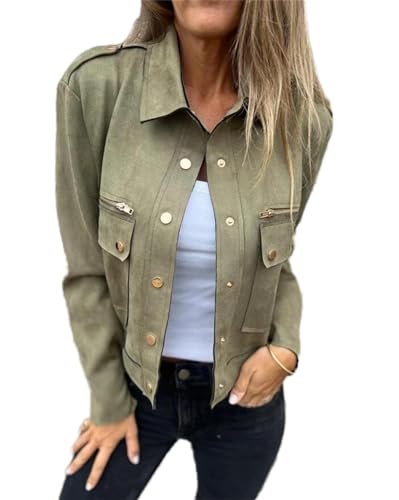 YUTILA Übergangsjacke Damen Kurz Jacke Lederjacke Faux Wildleder Kunstlederjacke Casua Blouson Leichte Frühlingsjacke Herbstjacke von YUTILA