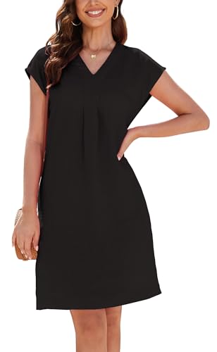 YUTILA Leinen Kleid Damen Sommer V-Ausschnitt 100% leinen leichte A-Linie Kleid mit Seitentaschen von YUTILA
