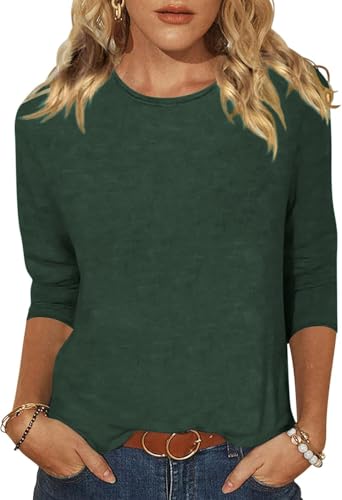 YUTILA Shirt Damen 3/4 Ärmel Tshirt Basic Rundhals Baumwolle Casual Einfarbig Oberteile Leichte Freizeit von YUTILA
