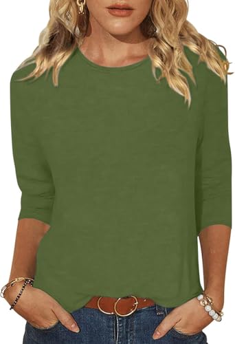 YUTILA Shirt Damen 3/4 Ärmel Tshirt Basic Rundhals Baumwolle Casual Einfarbig Oberteile Leichte Freizeit von YUTILA