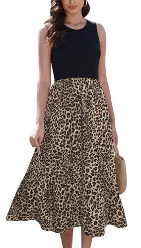 YUTILA Sommerkleid Damen Lang Ärmelloses Maxikleid Sommer Gestreifte Strandkleid Lange Rundhals Tank Top Kleider mit Taschen Elegante von YUTILA