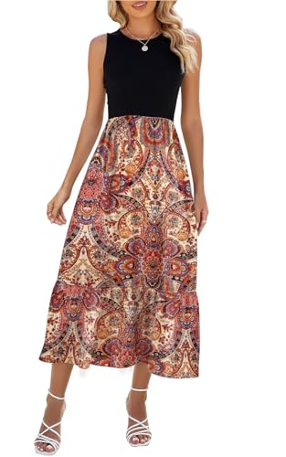 YUTILA Sommerkleid Damen Lang Ärmelloses Maxikleid Sommer Strandkleid Lange Rundhals Tank Top Kleider Elegante von YUTILA