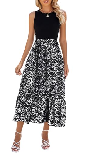 YUTILA Sommerkleid Damen Lang Ärmelloses Maxikleid Sommer Gestreifte Strandkleid Lange Rundhals Tank Top Kleider mit Taschen Elegante von YUTILA