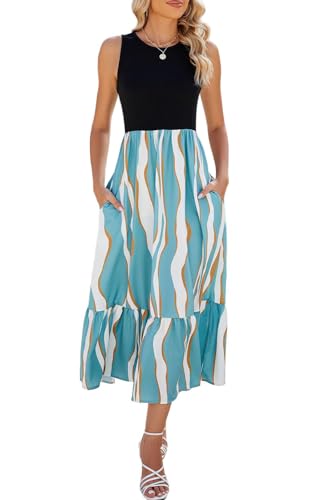 YUTILA Sommerkleid Damen Lang Ärmelloses Maxikleid Sommer Gestreifte Strandkleid Lange Rundhals Tank Top Kleider mit Taschen Elegante YUTILA Sommerkleid Damen Lang Ärmelloses Maxikleid Sommer Gestreifte Strandkleid Lange Rundhals Tank Top Kleider mit Taschen Elegante von YUTILA