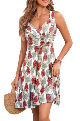 YUTILA Sommerkleid Damen V-Ausschnitt Ärmelloses Kleider Midi Blumenmuster Leicht Kleid Strandkleid von YUTILA