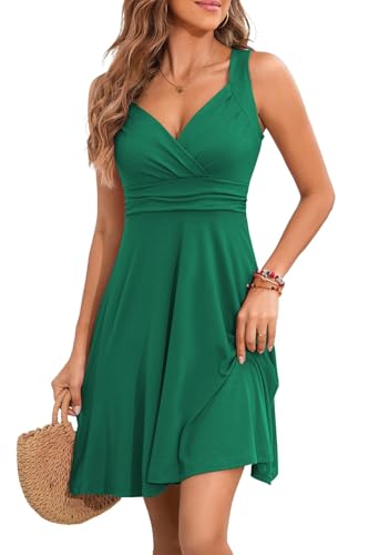 YUTILA Sommerkleid Damen V-Ausschnitt Ärmelloses Kleider Midi Blumenmuster Leicht Kleid Strandkleid von YUTILA