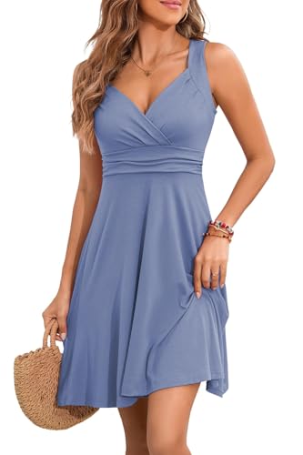 YUTILA Sommerkleid Damen V-Ausschnitt Ärmelloses Kleider Midi Blumenmuster Leicht Kleid Strandkleid von YUTILA