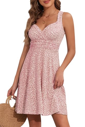 YUTILA Sommerkleid Damen V-Ausschnitt Ärmelloses Kleider Midi Blumenmuster Leicht Kleid Strandkleid von YUTILA