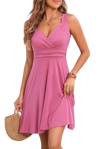 YUTILA Sommerkleid Damen V-Ausschnitt Ärmelloses Kleider Midi Blumenmuster Leicht Kleid Strandkleid von YUTILA