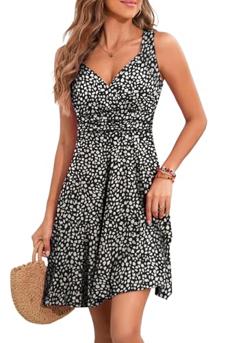 YUTILA Sommerkleid Damen V-Ausschnitt Ärmelloses Kleider Midi Blumenmuster Leicht Kleid Strandkleid von YUTILA