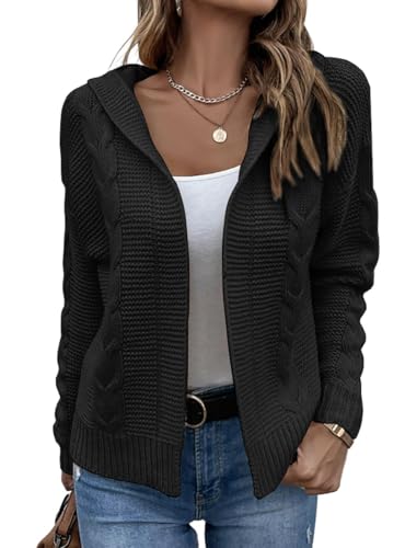 YUTILA Strickjacke Damen mit Kapuze Langarm Grobstrick Cardigan Open Front Sweater Herbst Winter Casual Strickcardigan von YUTILA